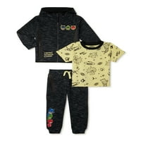 Maske bebe i malu djecu Boy Zip Hoodie, majica s kratkim rukavima i odjeća za odjeću za joggers, 3-komad, veličine 12m-5t