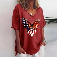 Ženska ljetna bluza s uzorkom Dana neovisnosti, Okrugli vrat, Kratki rukav, udobna majica, vrhovi