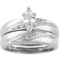 1. Carat T.G.W. Marquise CZ i dijamantni naglasak vjenčani prsten postavljen u srebro u sterlingu