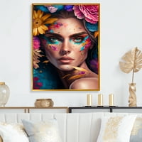 Dizajnerski cvjetni portret senzualne žene u zidnoj umjetnosti u plutajućem okviru
