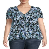 Terra & Sky Women's Plus Size pintuck bluza s kratkim rukavima