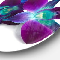 Dizajnerska umjetnost Tamnoljubičasto cvijeće orhideje na bijeloj pozadini disk Cvijeće metalni krug zidna umjetnost