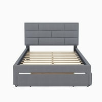 Krevet na platformi s platnenim presvlakama, puni okvir kreveta s prostorom za odlaganje i ladicom - krevet za odlaganje - Uzglavlje
