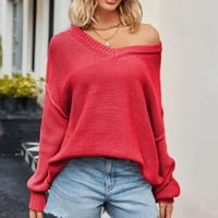 Ženska zimska jednobojna pletenina s izrezom u obliku slova u i dugim rukavima Plus veličine pulover džemper Ženske veste