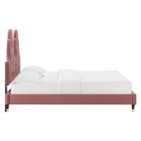 Krevet u čupavom baršunu s punom platformom u prašnjavoj ružičastoj boji