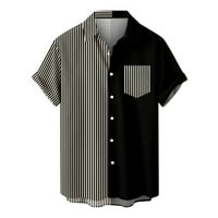Muške Ležerne majice-Vintage mršave košulje s ovratnikom s printom na kopčanje, bluza kratkih rukava U crnoj boji