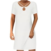 Ljetna haljina rasprodaja Ženska haljina kratkih rukava s okruglim vratom udobna ženska haljina s ramena s printom bijela haljina