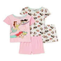 Pidžama košulje i kratke hlače s kratkim rukavima za djevojčice s princezom Disneia, pidžama Set od 4 komada, veličine 4-10