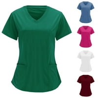 Ženske majice s izrezom u obliku slova u, modna radna odjeća s kratkim rukavima i džepovima, jednobojna 3 inča