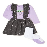 Mandalorian Djevojčica Baby Yoda Top, Pinafore haljina i tajica, 3-komadića, veličine 0 3m-24m