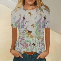 Rasprodaja ljetnih vrhova za žene modna ženska bluza s okruglim vratom Ležerne bluze s printom Moda kratkih rukava ljubičasta