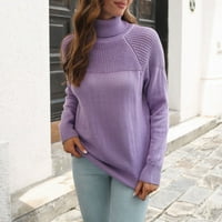 Pletena dolčevita dugih rukava jednobojni ženski puloveri u ljubičastoj boji, u veličini