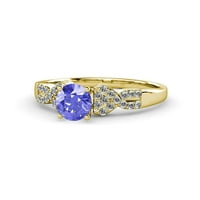 Zaručnički prsten od tanzanita i dijamanta od 0,5 karata u žutom zlatu od 14 karata.Veličina 6,0