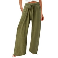 Ženske Ležerne jednobojne široke hlače visokog struka, široke hlače s elastičnim strukom, duge hlače