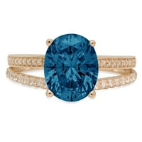 Vjenčani prsten od prirodnog londonskog plavog topaza ovalnog reza od 2,32 karata u žutom zlatu od 18 karata, veličine 7,5