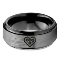 Volfram keltski čvor u obliku srca, prsten za muškarce i žene, udobno pristajanje, Crni stepenasti zakošeni RUB, mat siva, polirana