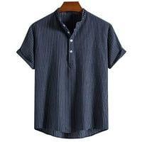 Pamučna lanena bluza na kopčanje za muškarce, labavi vrhovi kratkih rukava s reverom, šarene majice u boji Plus size