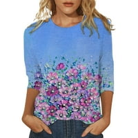 Majica s printom za žene, ležerni ljetni vrhovi s cvjetnim printom, rukav od tri četvrtine, majica s okruglim vratom, tunika, široka
