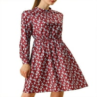 Jedinstvene ponude ženskog cvjetnog tiska dugih rukava A-Line haljina