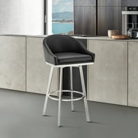 Rotirajuća barska stolica od brušenog nehrđajućeg čelika s crnom kožom