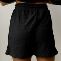 ženske hlače od rebrastog pletiva elastični pojas s vezicama kratke hlače za plažu s džepovima Ženske kratke hlače crni remen