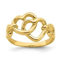 Prsten s dvostrukim izrezom srca od žutog zlata od 14 karata
