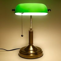 Antikni stil smaragdno zeleno stakleno bankar svjetiljke za ured, satenski mesing, metalni preklopnik s perlama za vuču pričvršćen