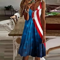 Rasprodaja 4. srpnja domoljubne haljine za žene, slatke ljetne haljine bez rukava s naramenicama s printom američke zastave, ležerna