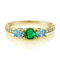 Kralj dragulja ovalni zeleni Nano Smaragd od 2 karata s plavim cirkonom od žutog zlata od 18 karata, srebrni prsten od moissanita