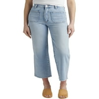 Silver Jeans Co. Ženski patch Pocket Pocket visokih traperica širokih nogu, veličine struka 24-36