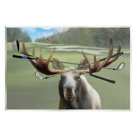 Stupell Smiješni golf klubovi Moose Antlers Animal & Insects Slikanje zidne plakete Umjetnički art Art Art
