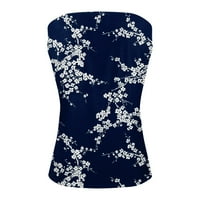 Ženska modna Vintage ležerna Majica Bez rukava s cvjetnim printom s okruglim vratom, Majica Bez rukava u plavoj boji