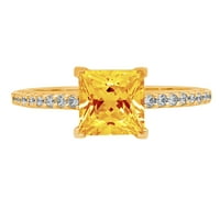 1. Dijamantni rez princeze s prirodnim citrinom od žutog zlata 14k $ s umetcima prsten od 9,75