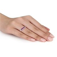 1- Carat T.G.W. Afrički ametist i karat dijamant 14KT Dijamantni ružičasti zlato pravokutni halo prsten