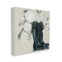 Stupell Home Decor Collection White Cvjetni aranžman u crnim čizmama Slikanje platna zidna umjetnost