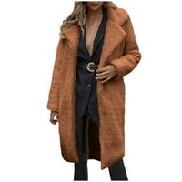 Jesenske jakne za žene, ženski topli kaput s fau krznom, zimska jednobojna gornja odjeća s ovratnikom, klasični kaputi