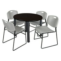 Okrugli stol za opuštanje u boji moke od oraha u boji sa stolicama koje se mogu složiti u boji