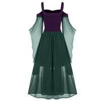 Ženska haljina do gležnja bez rukava, Plus Size, jednobojna haljina Na vezanje s rukavima od leptira s ramena, Zelena, u boji, u