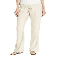 A. M. / ženske Ležerne široke hlače od pamuka i lana s elastičnim strukom, široke duge hlače s džepovima u boji marelice A. M.