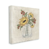 Stupell Vintage Miješani aranžman suncokreta Botanički i cvjetni slikarski galerija zamotana platna za tisak zidne umjetnosti