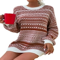 Ženski džemper od akrilnih vlakana Ležerne široke pletene haljine dugih rukava s okruglim vratom puloveri vrhovi