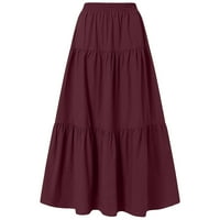 Ženske suknje u boji, jednobojna proljetna ležerna Maksi haljina s volanima, jednostavna suknja, retro Nabrane maksi suknje, crvene