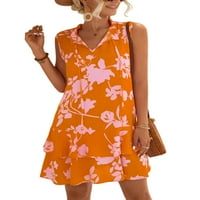 Ženska ljetna sundress na Plaži, kratka haljina Bez rukava, mini haljine s cvjetnim printom,svečane široke haljine s narančastim