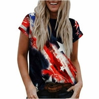 Ženski topovi modna ležerna široka bluza s printom zastave Dana neovisnosti majica s okruglim vratom košulje bluza majica s printom