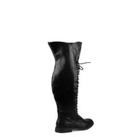 Ženske borbene čizme za jahanje u crnoj boji s vezicama iznad koljena