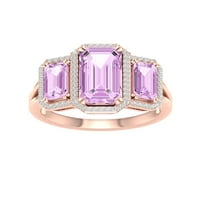 Carski dragi kamen ružičasto zlato 10k smaragdni rez ružičasti ametist dijamant od tri kamena ženski prsten od tri kamena