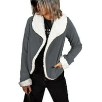 Ženski zimski kaputi jesenski casual jednobojni kardigan plišani vrhovi s reverom, siva ae