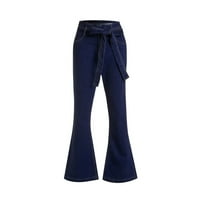 A. M. / ženske jesenske traperice na vezanje s raširenim hlačama Pune dužine, demi-sezone, visokog struka, udobne hlače za slobodno