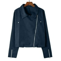 Kožne jakne za žene veličine plus, Ležerne jakne s patentnim zatvaračem dugih rukava, bez kapuljače, plava gornja odjeća, veličina
