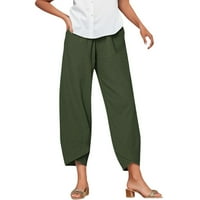 Hlače za žene, široke ravne ljetne Ležerne hlače visokog struka, duge jednobojne pamučne hlače